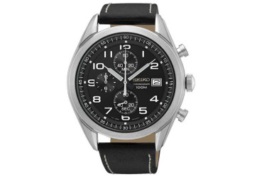 Uhrenarmband Seiko SSB271P / 8T67-00D0 Leder Schwarz 22mm